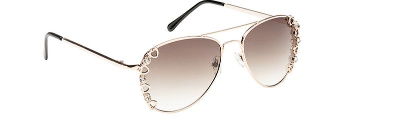 RS-13193 Fashion Crystal Metal Heart Aviator Sunglasses, Color: Gold