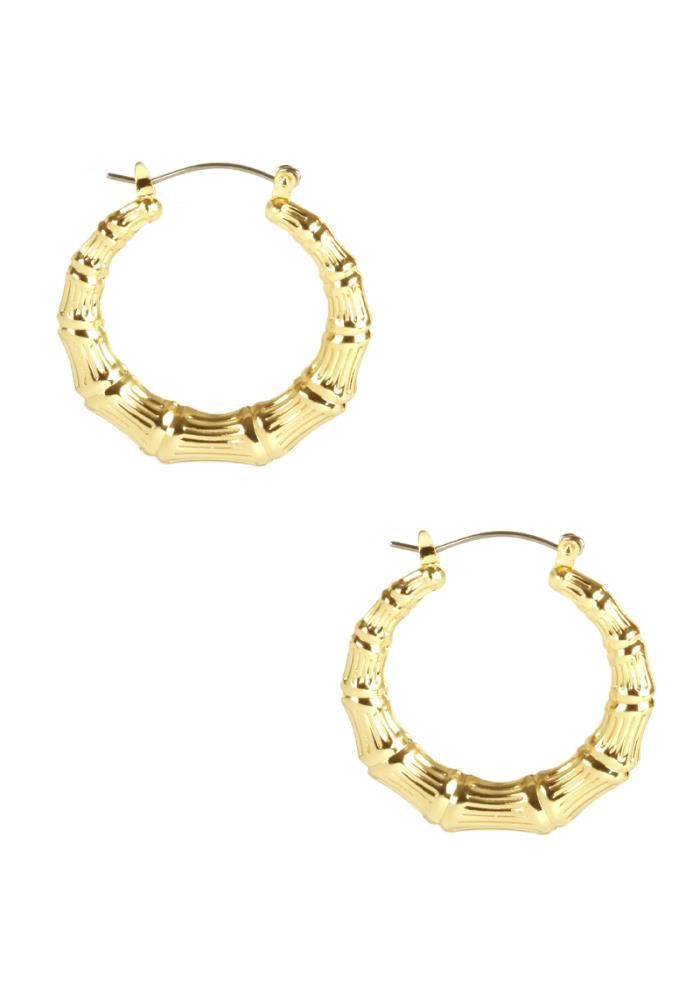 PE-3361   Metal Bamboo 35MM Hoop Earrings, Color: Gold
