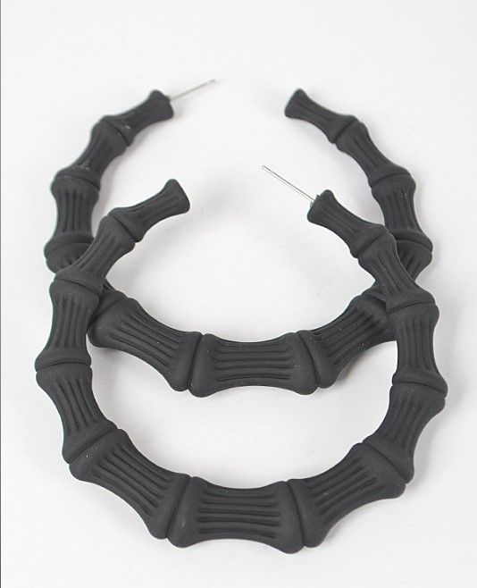 AME3288   Color Paint Bamboo Shape Earring, Color: Black