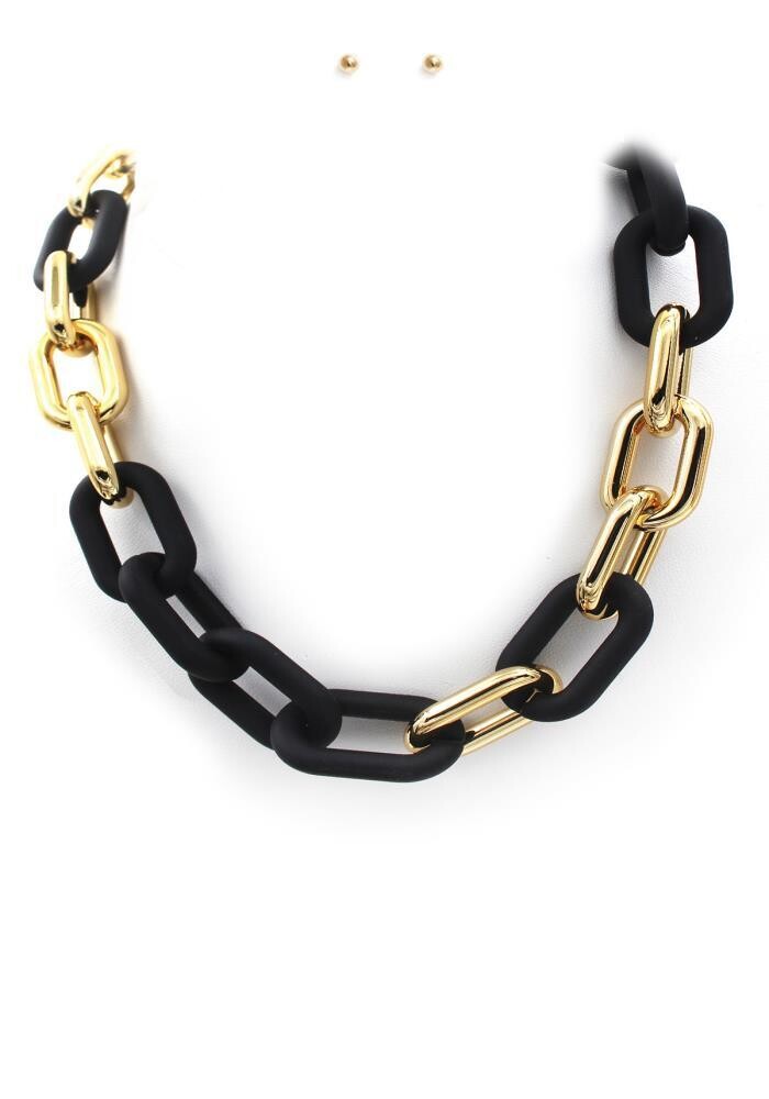 MN-4258 Oval Link Necklace, Color: Black