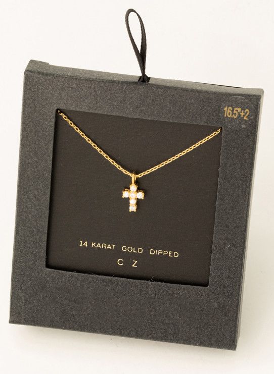 SB-29358   Secret Box cz Mini cross Necklace, Color: Gold