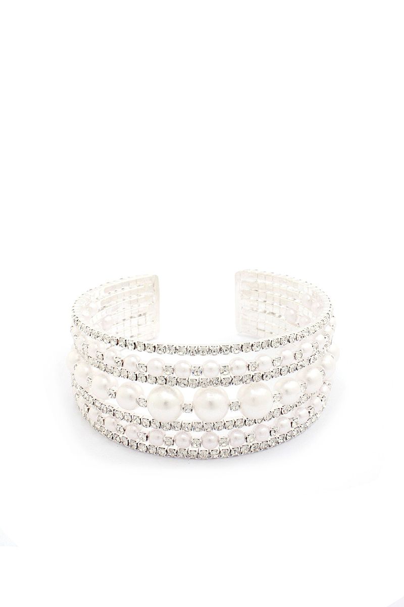 83821 Pearl Rhinestone Cuff Bracelet