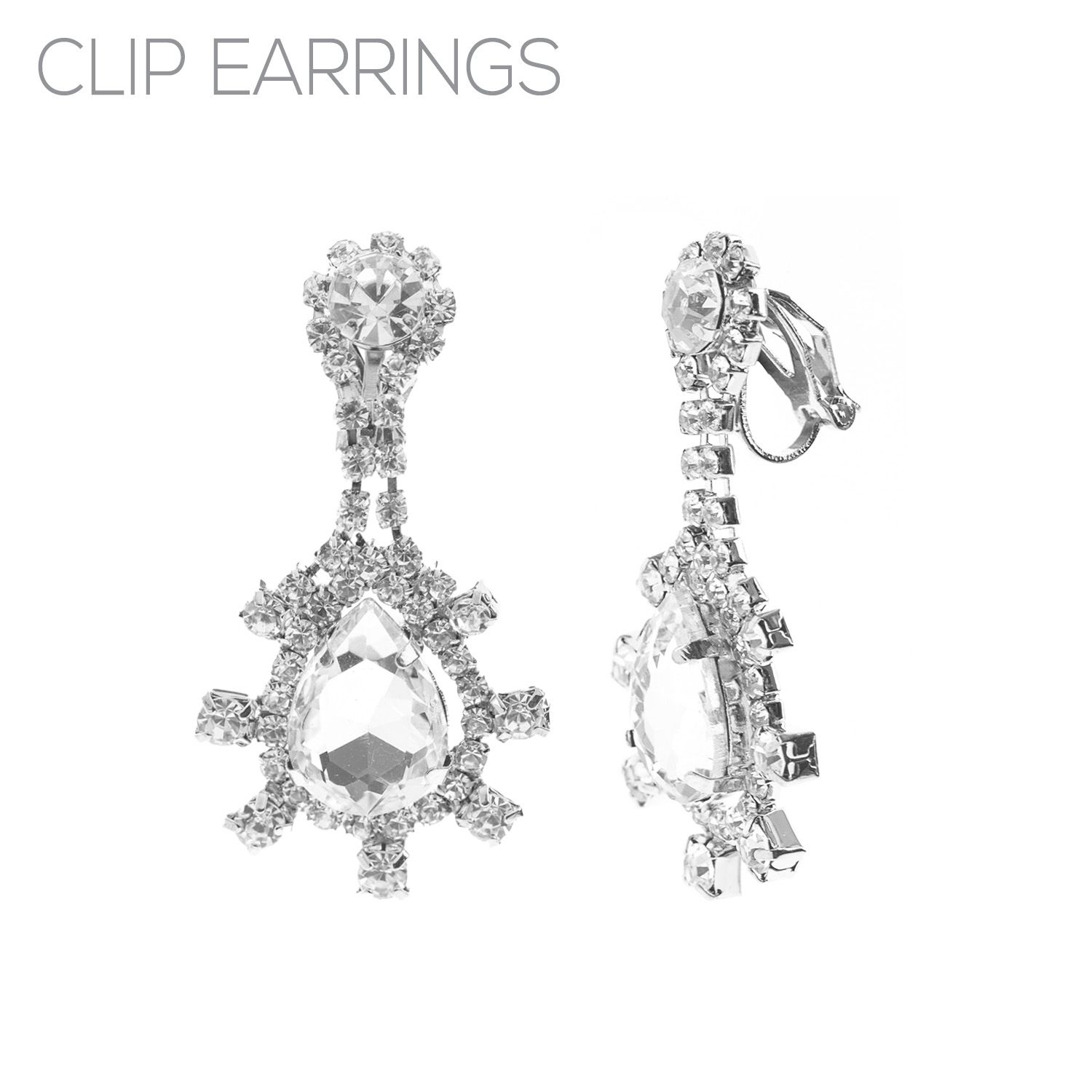 28428 Rhinestone Teardrop Clip-on Earring