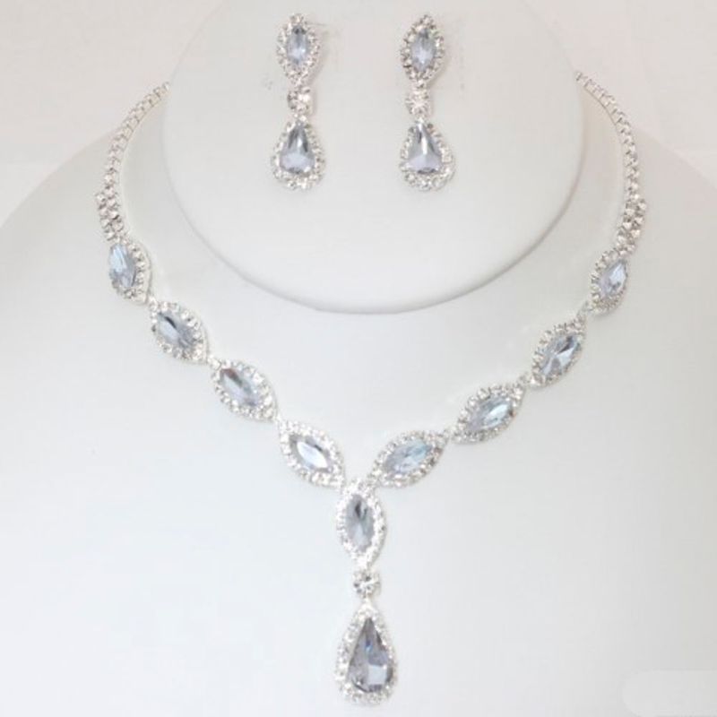 S-20191 Rhinestone Crystal Necklace and Earring Set Blue