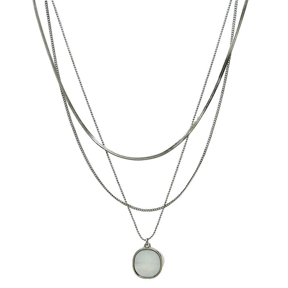 B4BNE-3981 3 LayeredMetal Chain Pendant Necklace
