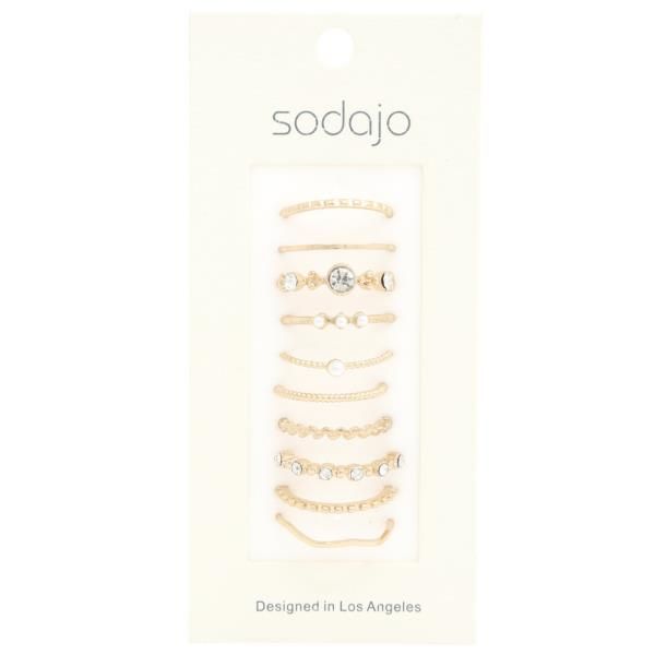 KCR-58370 SODAJO Rhinestone Metal Assorted Ring Set Gold