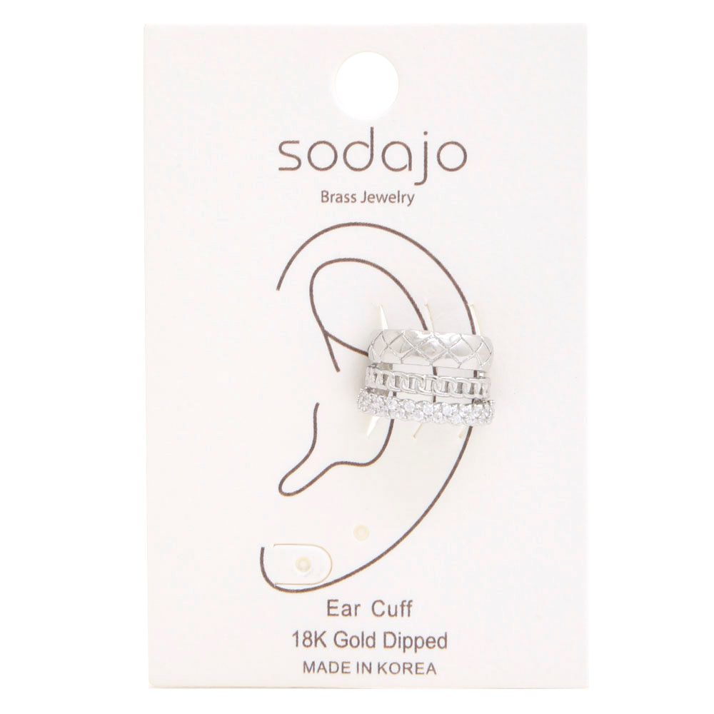 EF-554 SODAJO Gold Dipped Rhinestone Triple Hoop 18K Gold Dipped Ear Cuff