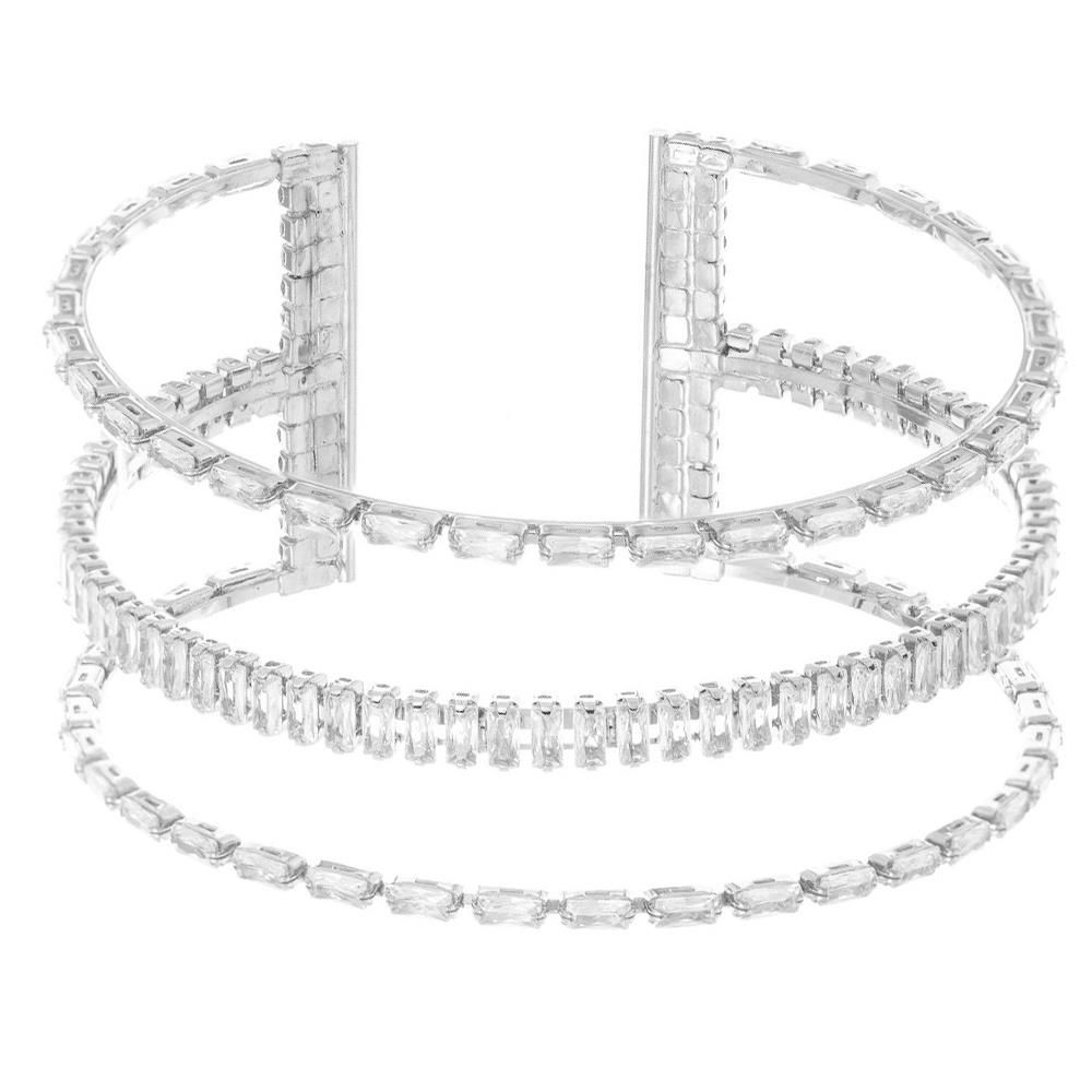 84350 Rhinestone 3 Line Wire Bracelet Silver