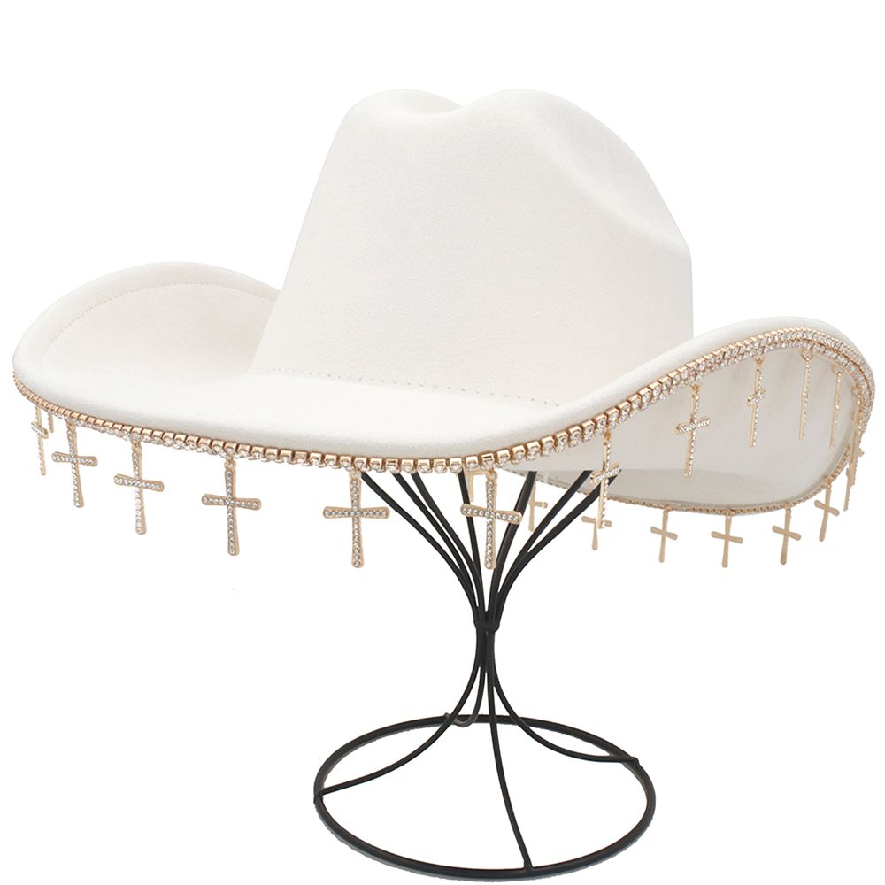 IHT-72386-PKG Cowboy w/ Rhinestone Cross Underbrim Trim
