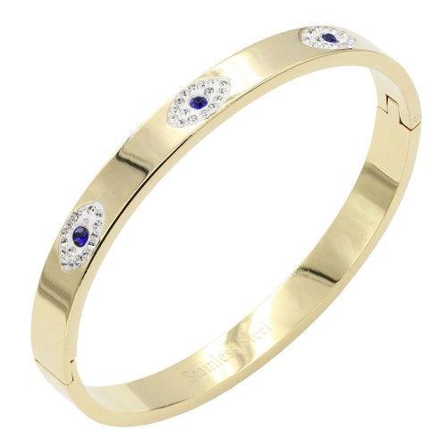 BS4102   Stainless Steel Bangle With Hamsa hand, Color: Gold