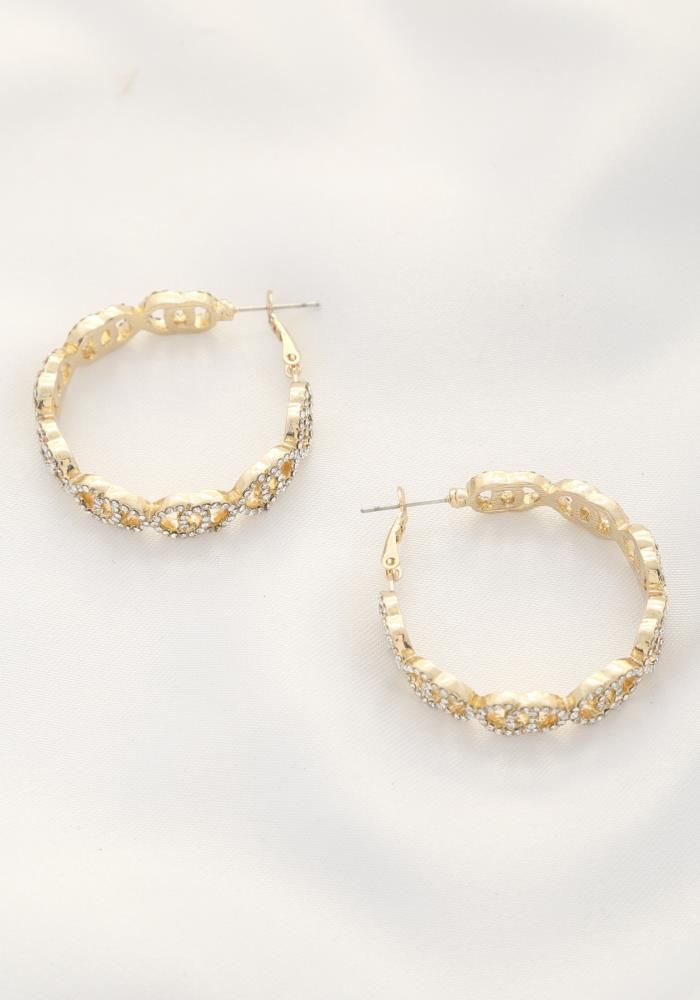 YE-3326  Oval Rhinestone Hoop, Color: Gold