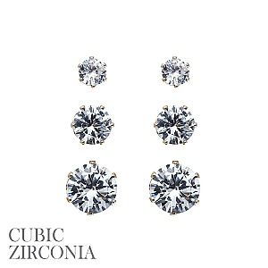 SLE4528   Chic Cubic Zirconia 3 pair Earrings   , Color: Gold