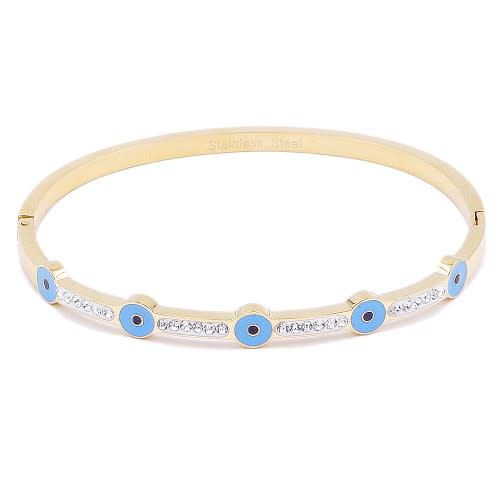BS4080   Plated Stainless Steel Evil Eye Crystal Bracelet, Color: Gold