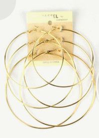 EME-1784   Hoop Earring 3 Pair Set, Color: Gold