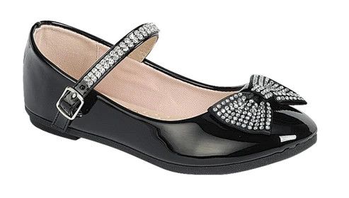 Gloria-62KA  Toddler Rhinestone Bow &amp; Strap, Color: Black, Size: 4