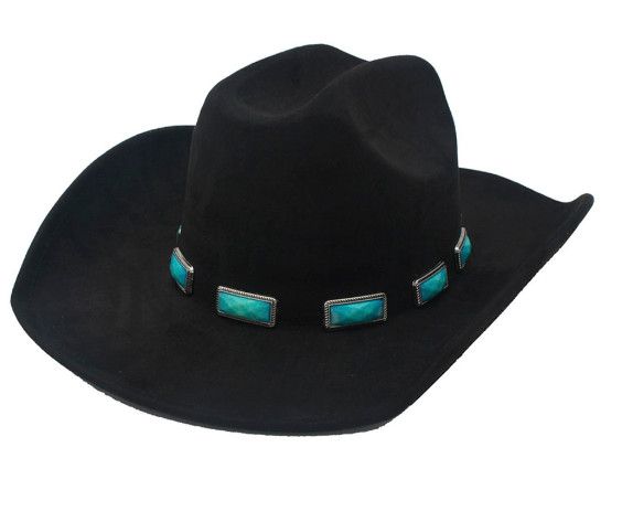  IHT-72183 Stone Accent Concho Banded Cowboy Hat, Color: Black/Turquoise