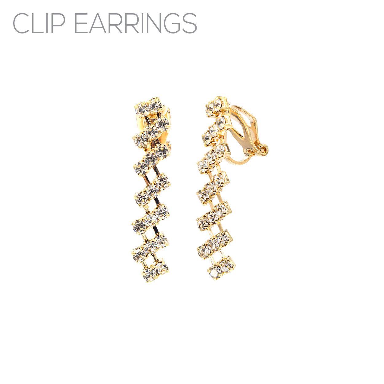 28120 Rhinestone Diagonal Clip-on Earrings, Color: Gold
