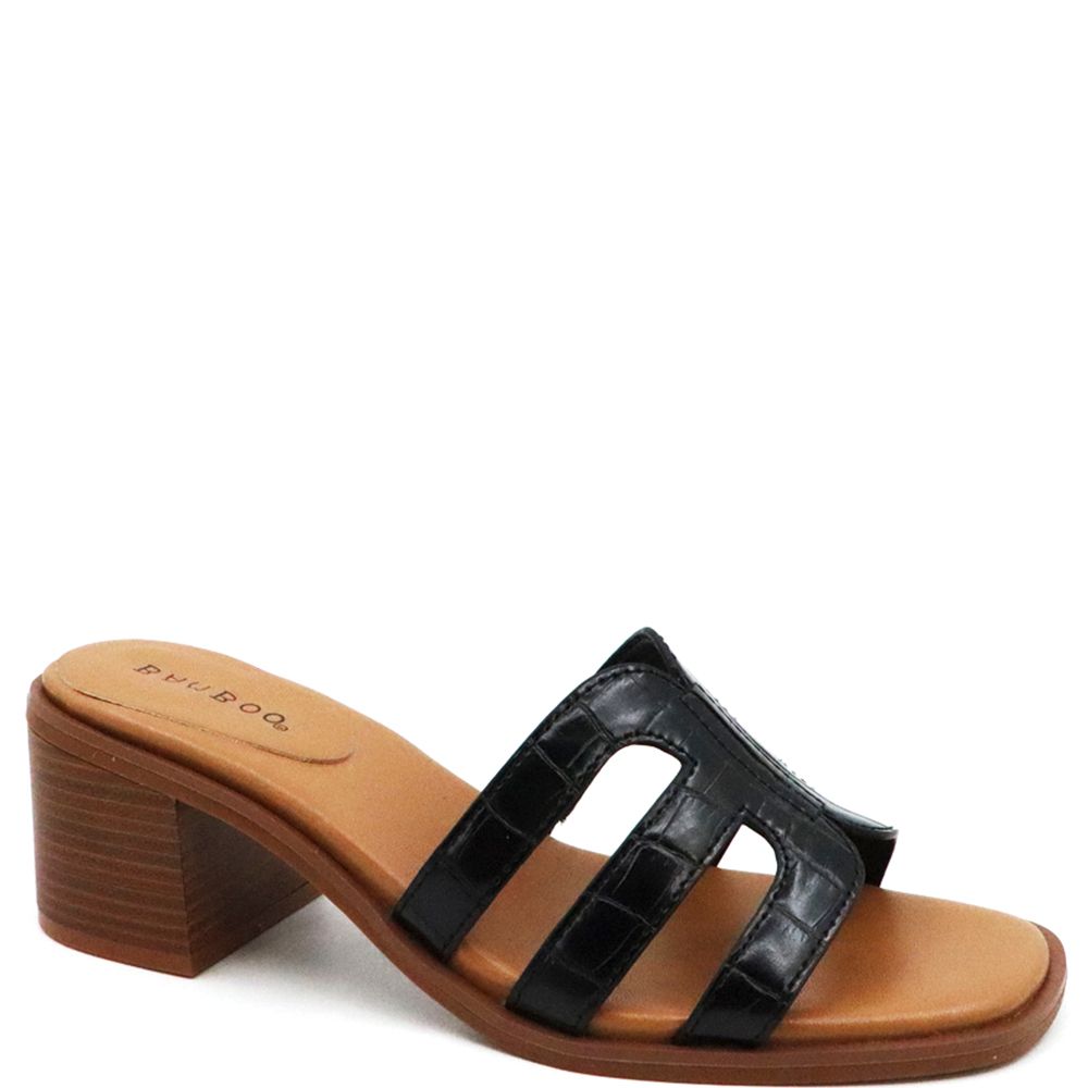 2196817 Faux Crocodile PU Mule, Color: Black, Size: 6