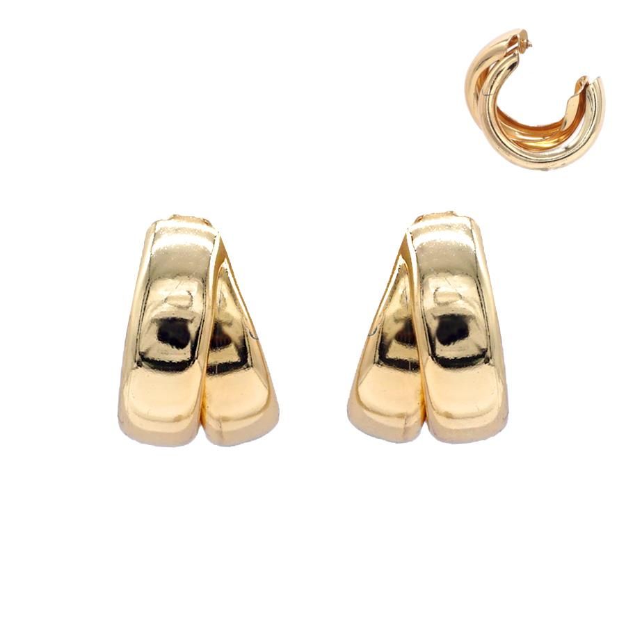 VER-6234 Metal Double C Hoop Earring, Color: Gold