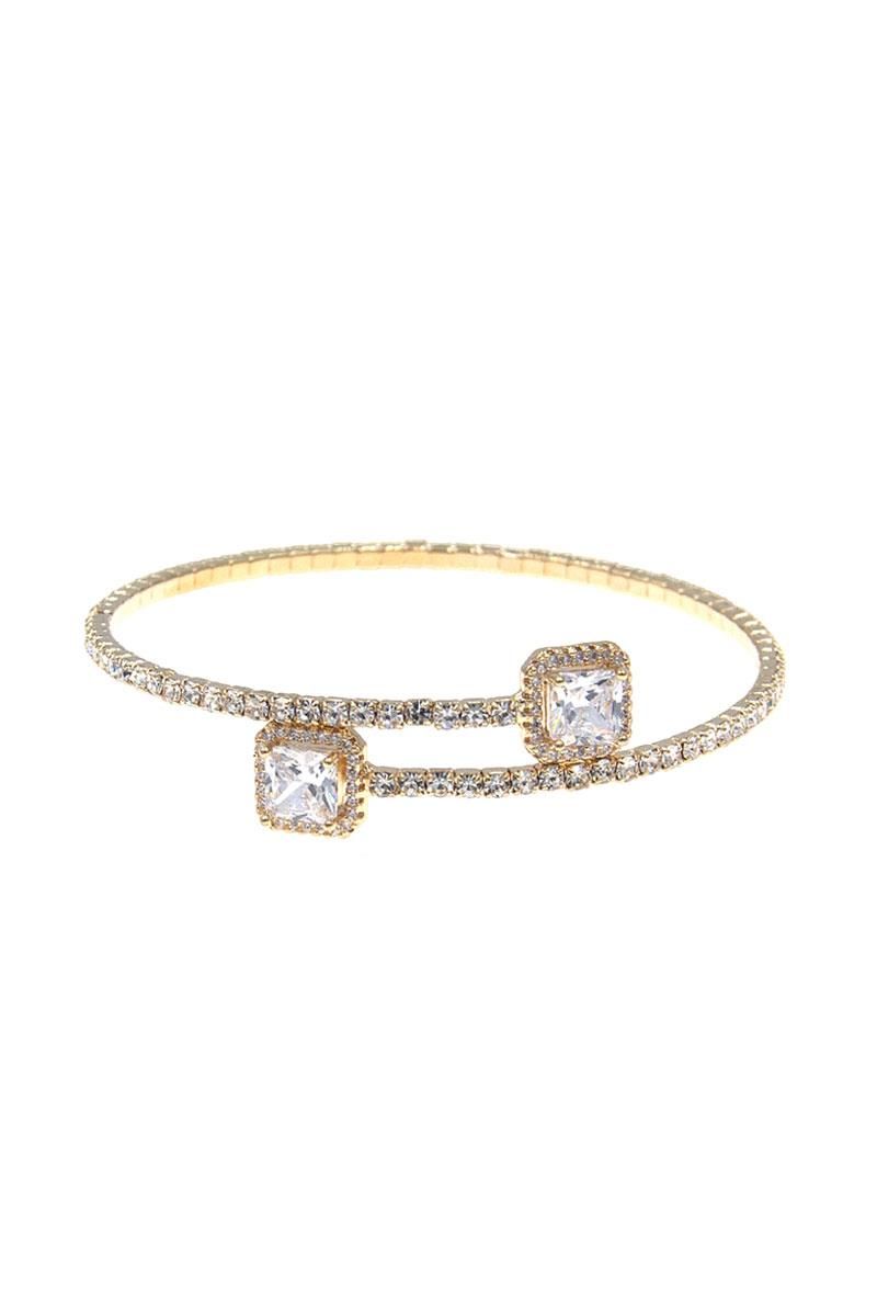 83897 Rhinestone Square Stone Bangle Bracelet, Color: Gold