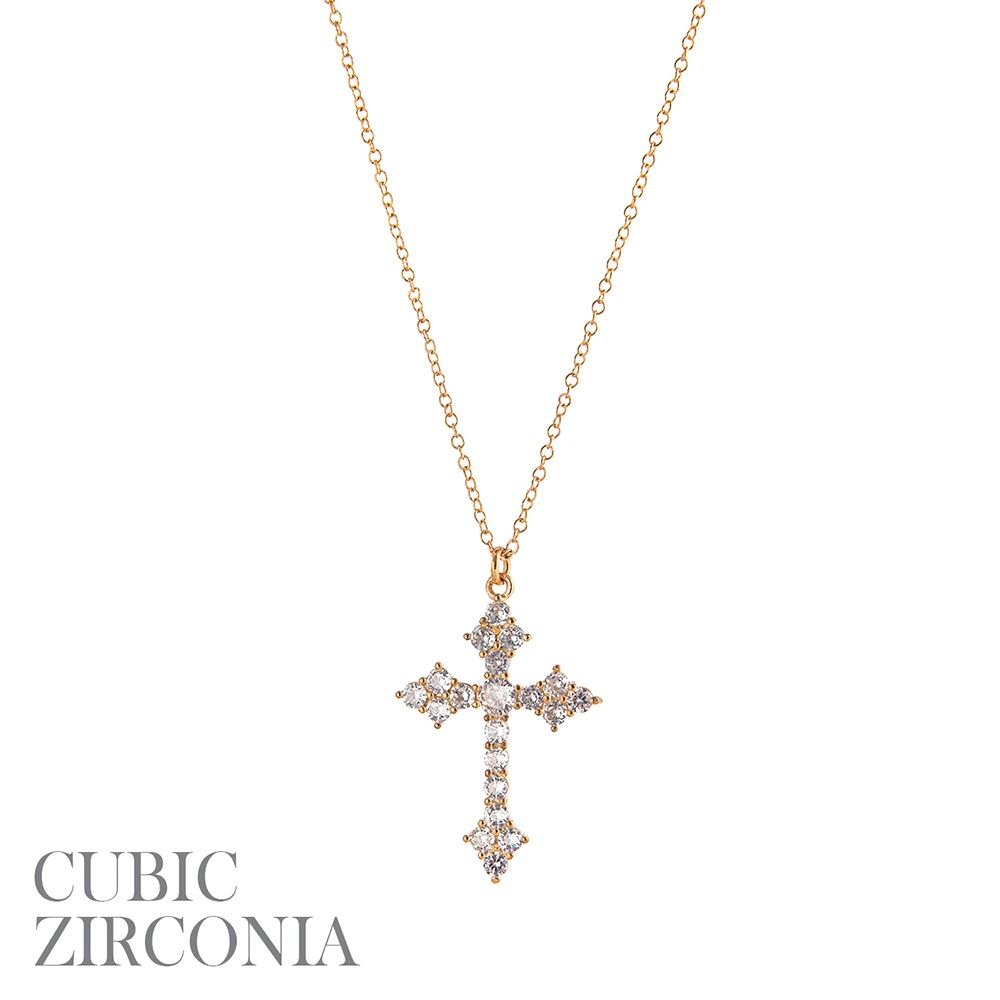 18200 Cubic Zirconia Cross Necklace, Color: Gold