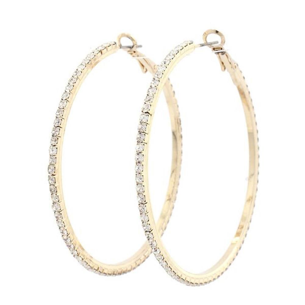 20985 Thin Rhinestone Edge Hoop Earring Gold