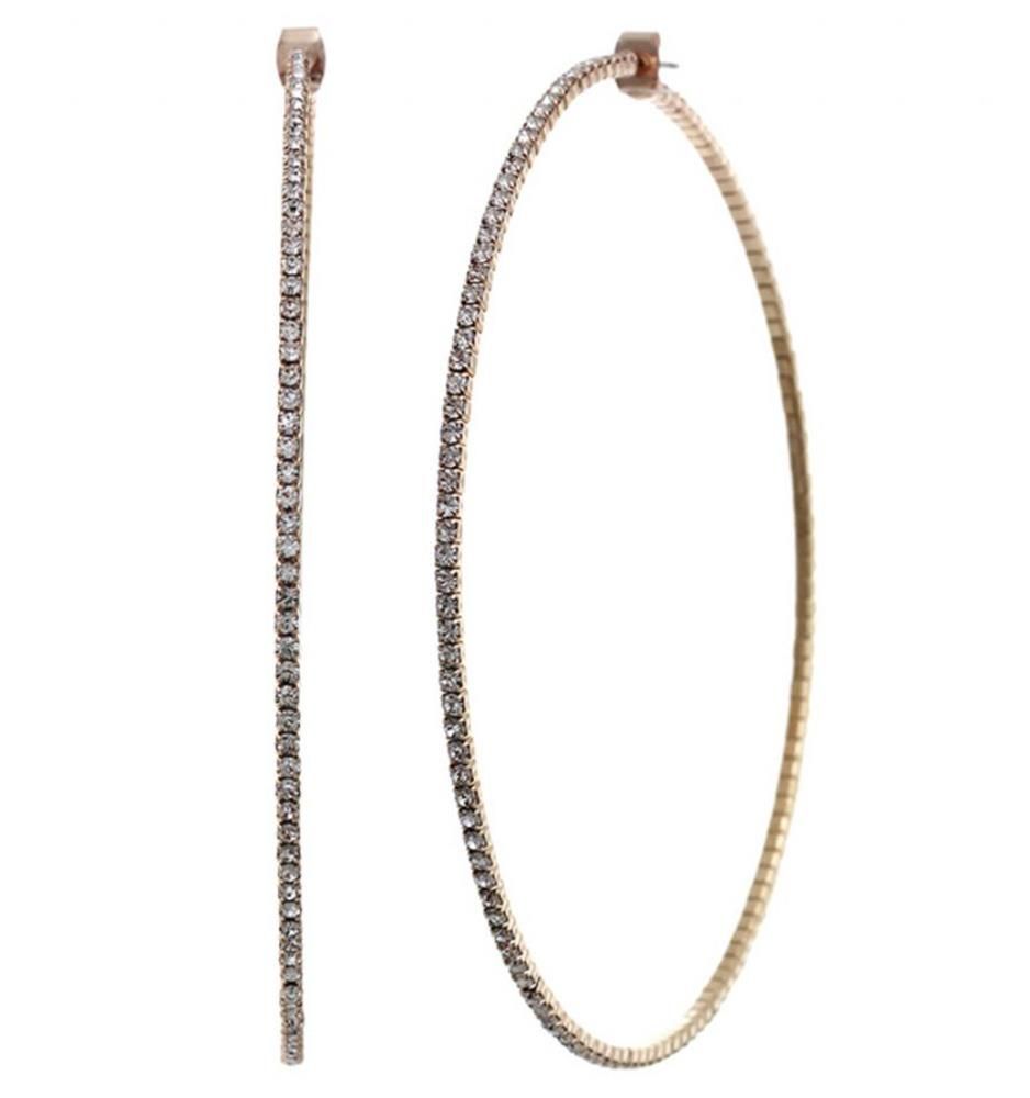 24289 Crystal Avenue Rhinestone Hoop Earring, Color: Rose Gold