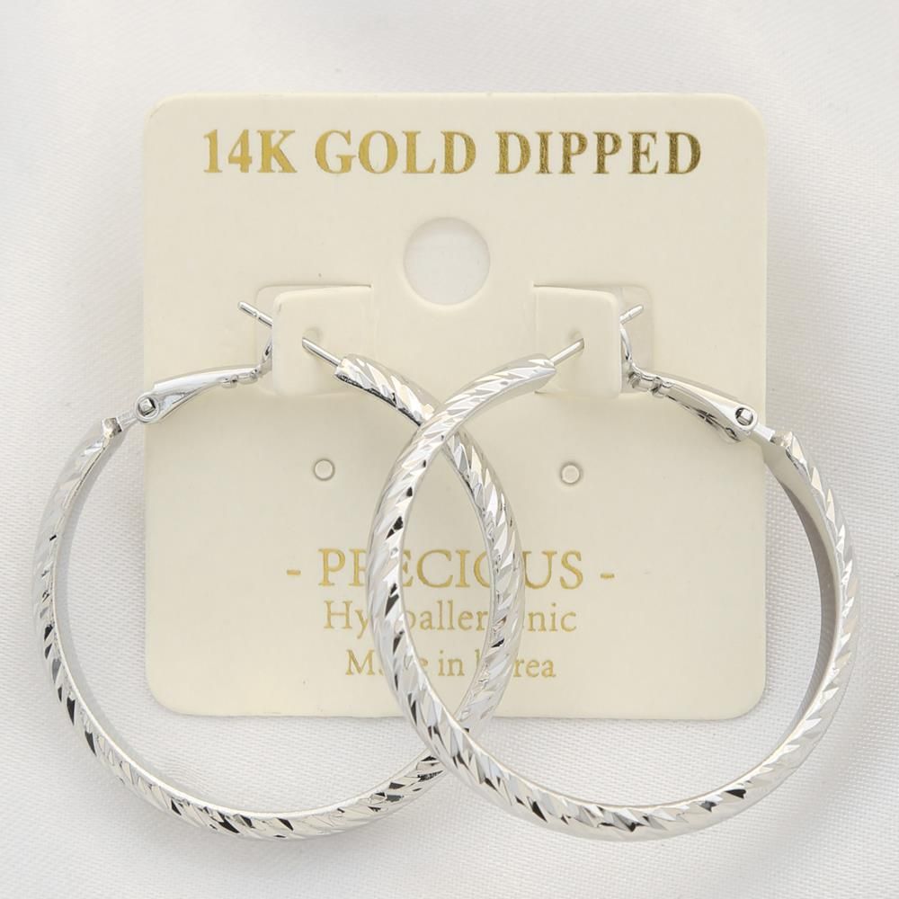 KSE-6716-4 14K Gold Dipped Hoop, Color: Silver