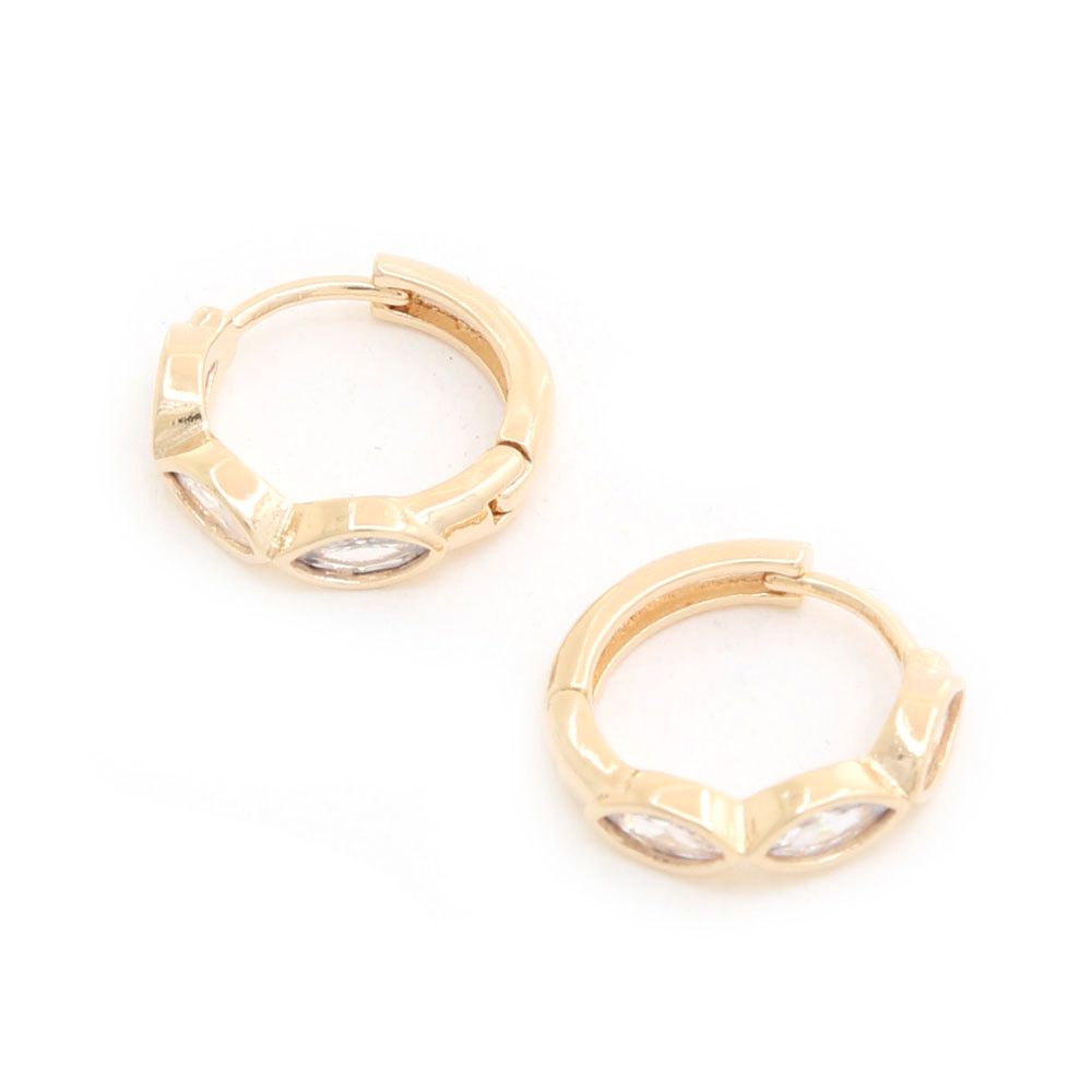 KME-8380 Marquise CZ 14K Gold Dipped Huggie Earring, Color: Gold