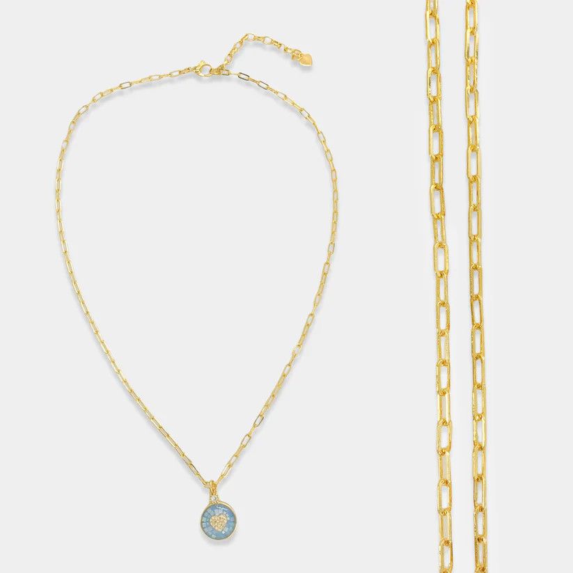 ANK362 - CZ Heart Opal Chain, Color: Light Blue