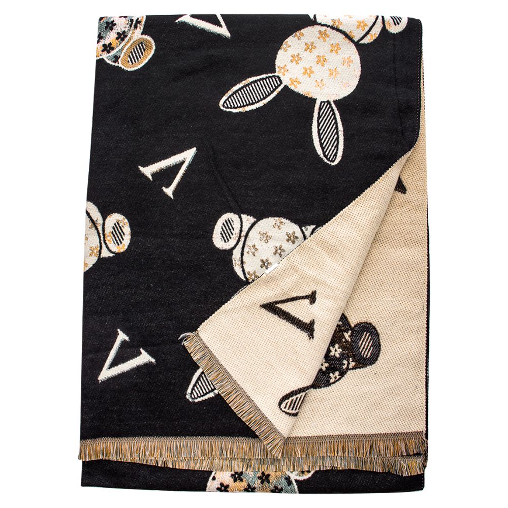 LVSC-016 Bunny Design Frayed Edge Oblong Scarf, Color: Black