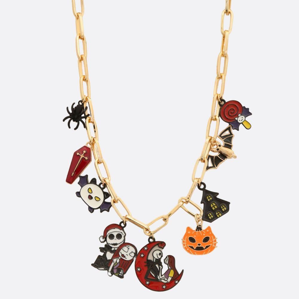 KN-24366 Christmas Charm Skeleton Oval Link Necklace