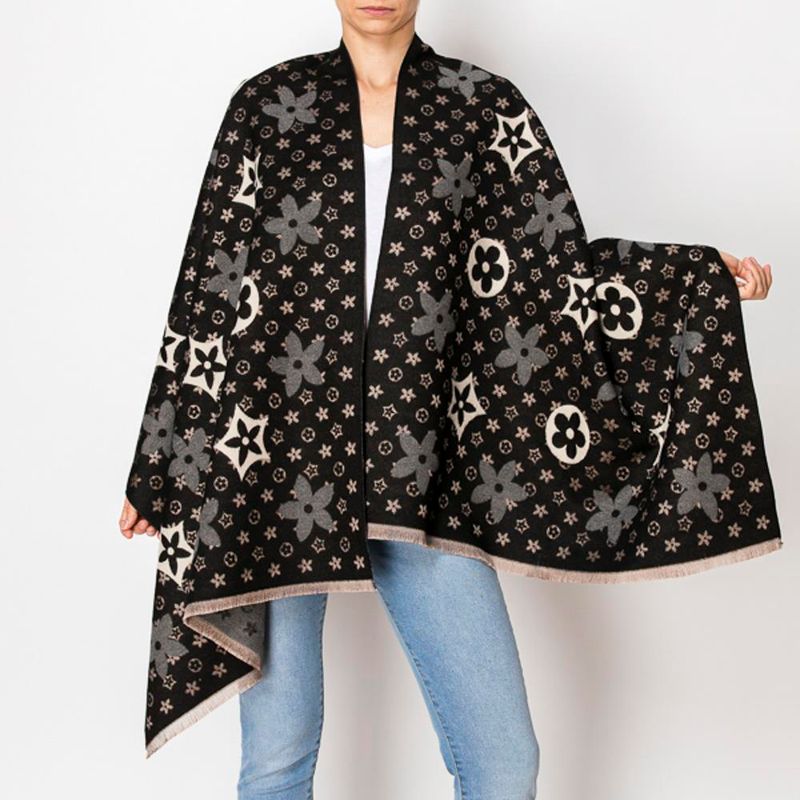 AS-510 Flower Pattern Blanket Shawl Ruana