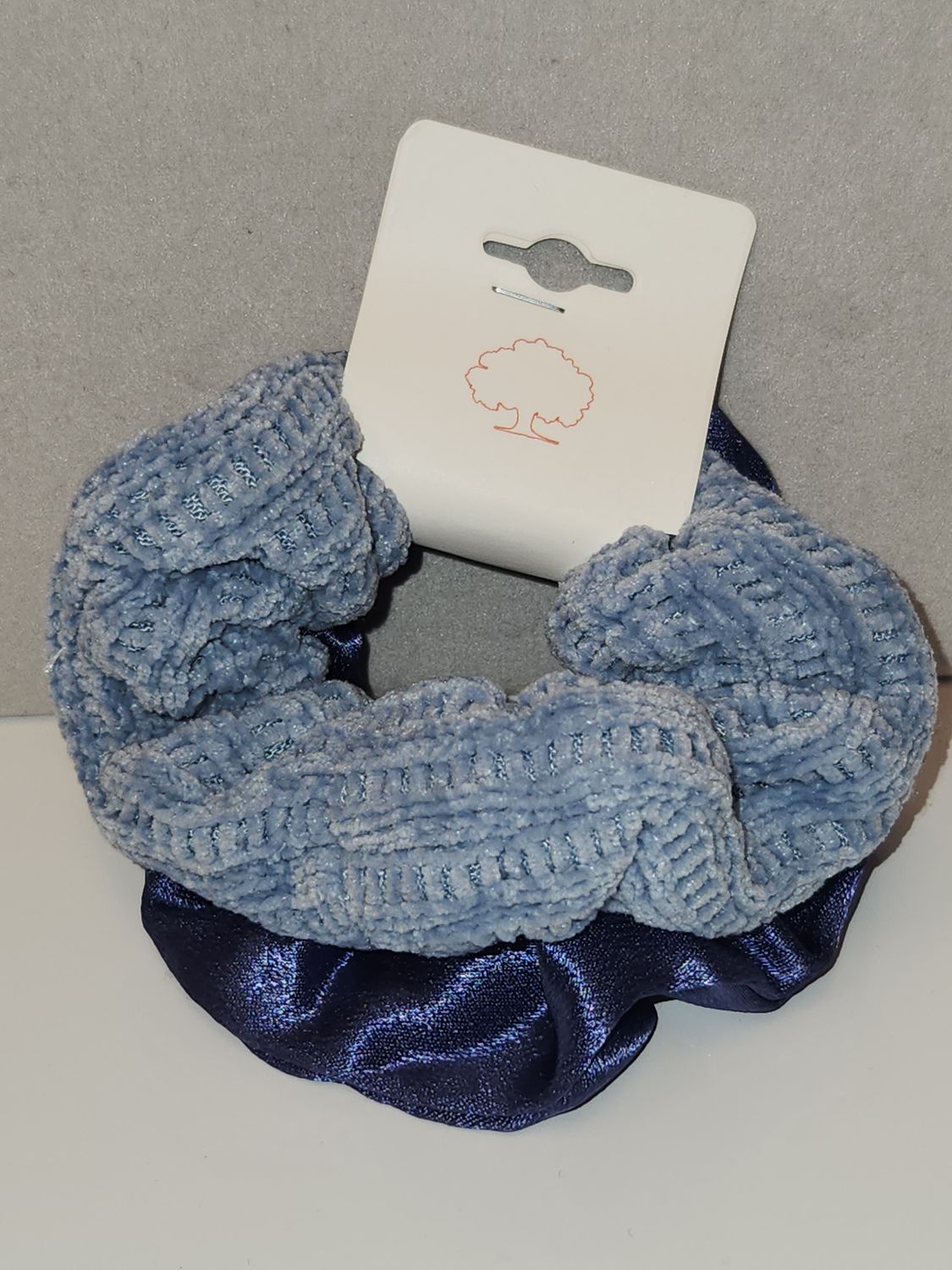 Chenille and Satin Hair Ties, Color: Blue