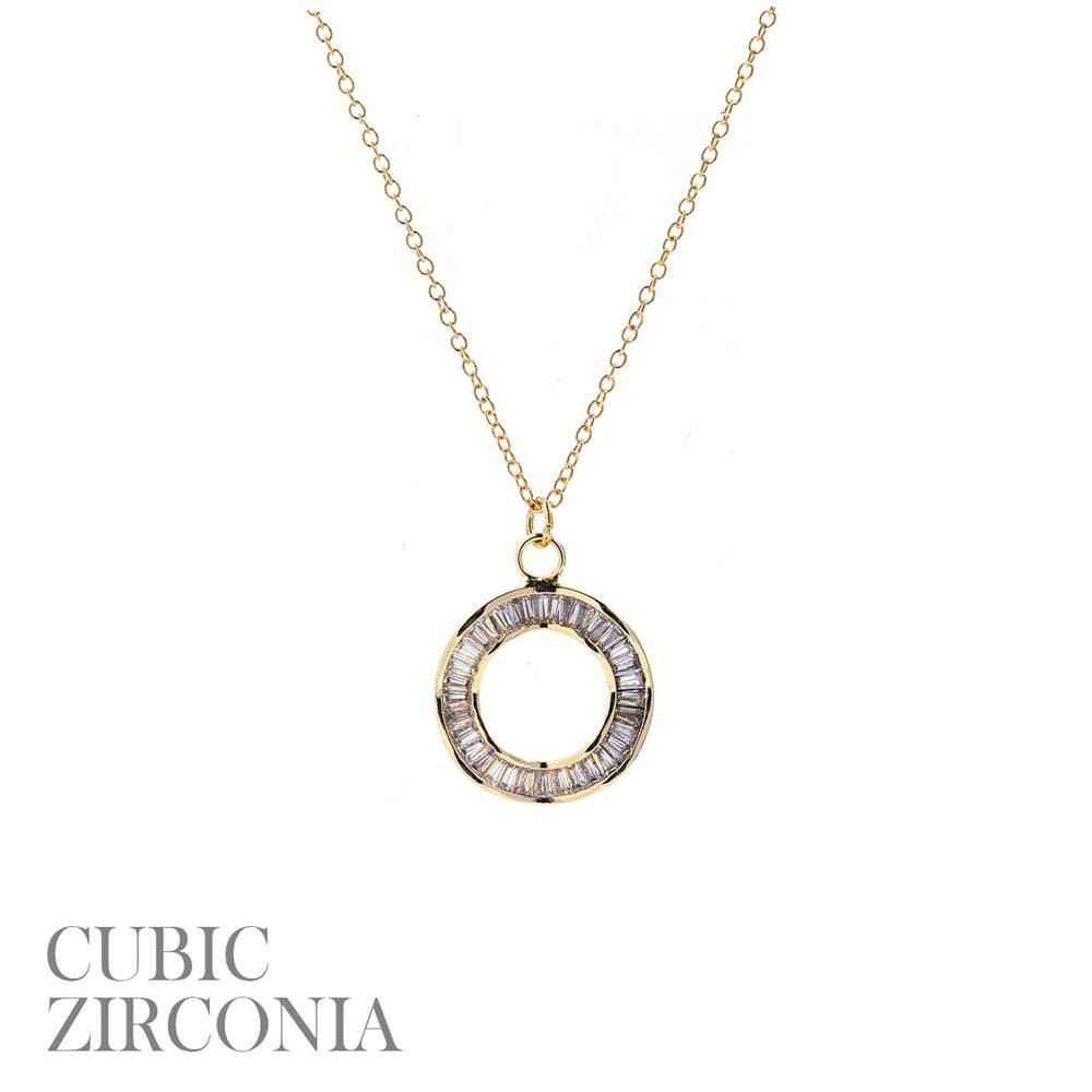18511 CZ Circle Pendent Necklace, Color: Gold