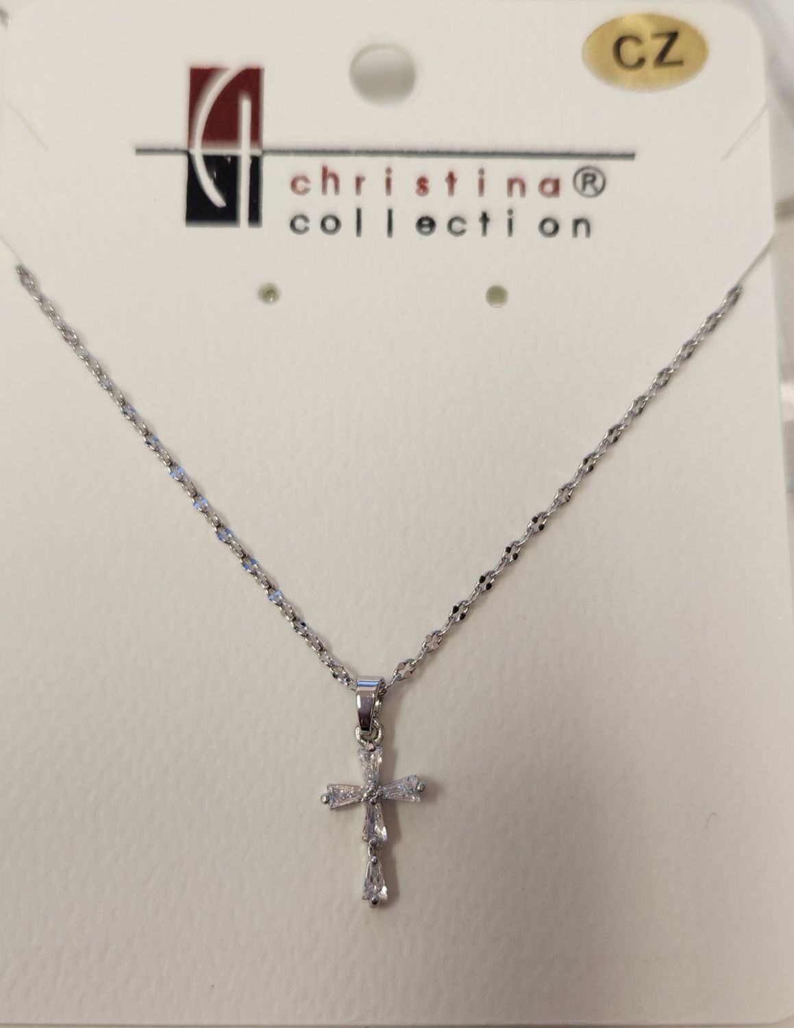 Christina Collection Small Rhinestone Cross Necklace Silver