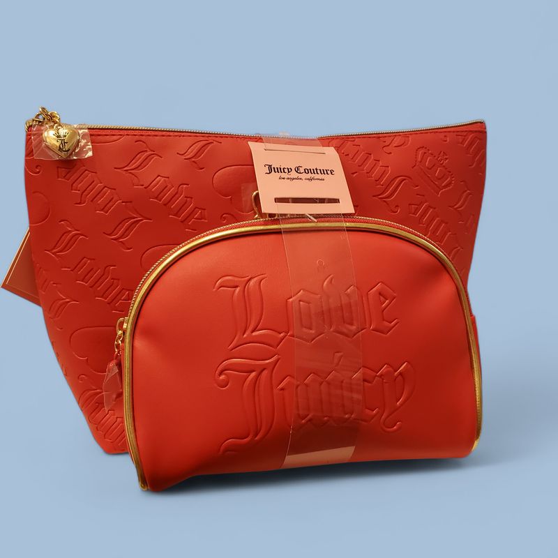Juicy Couture Makeup Bag Set Red and Gold Embossed Logo