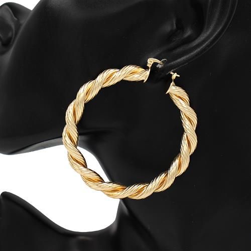KE-7422-60 Twist Metal Hoop Earring, Color: Gold
