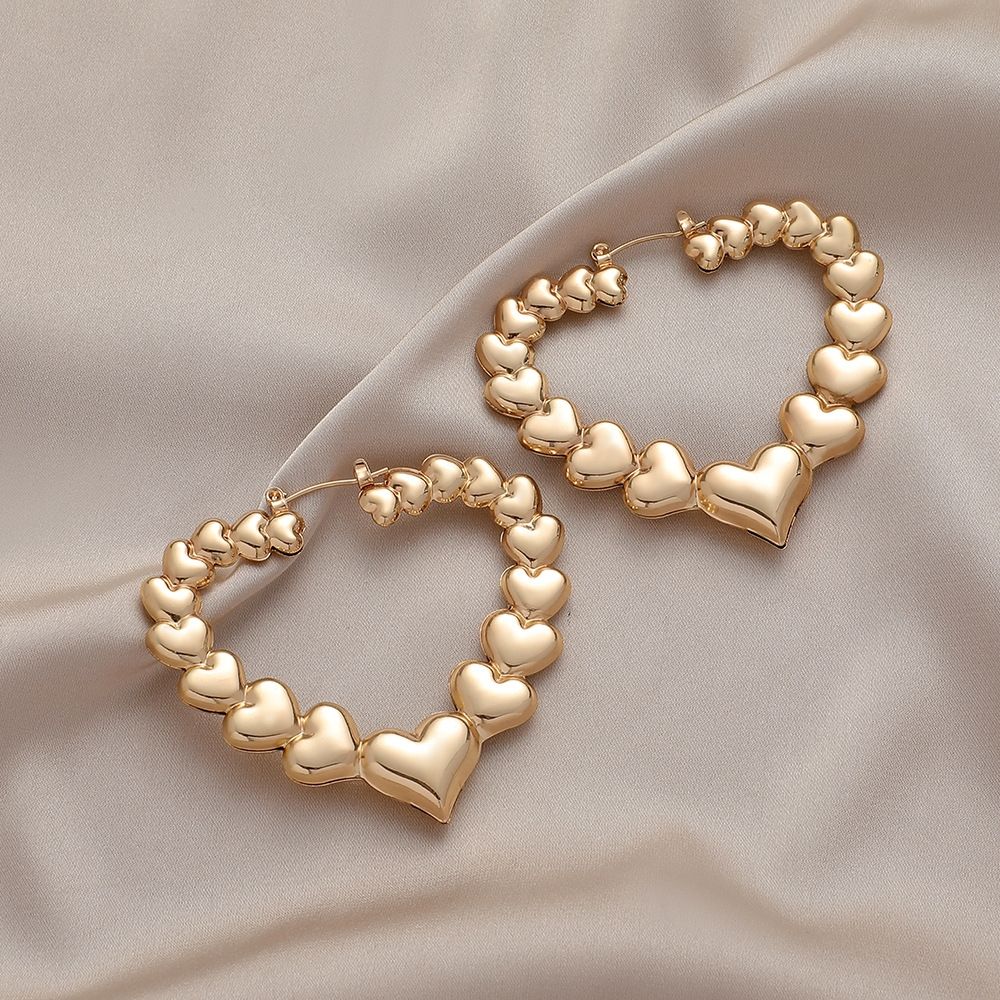 E5032   Heart Stainless Steel Hoop Earrings, Color: Gold