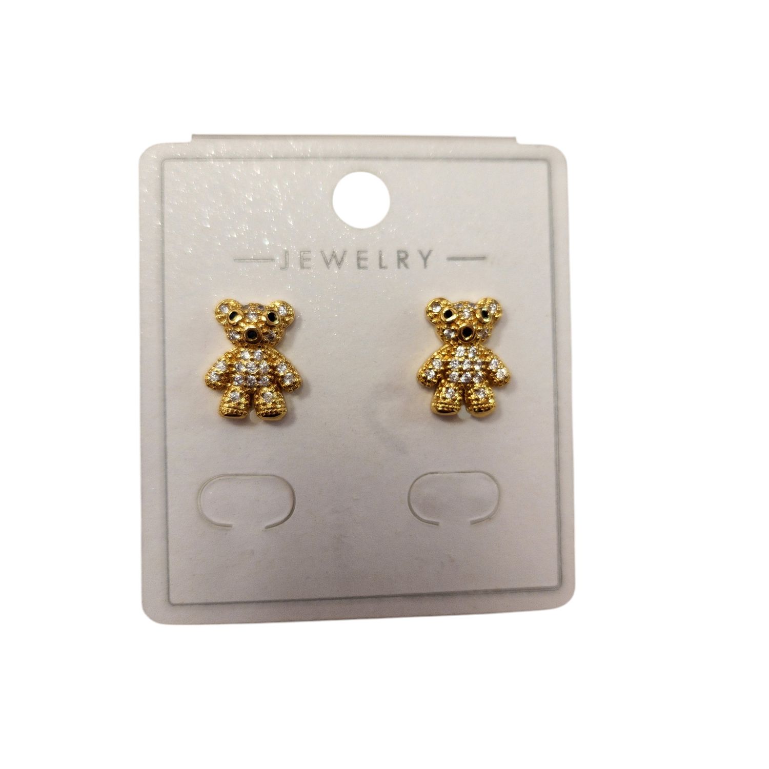14k Laminated Gold Teddy Bear and Rhinestone Earrings, Color: Gold