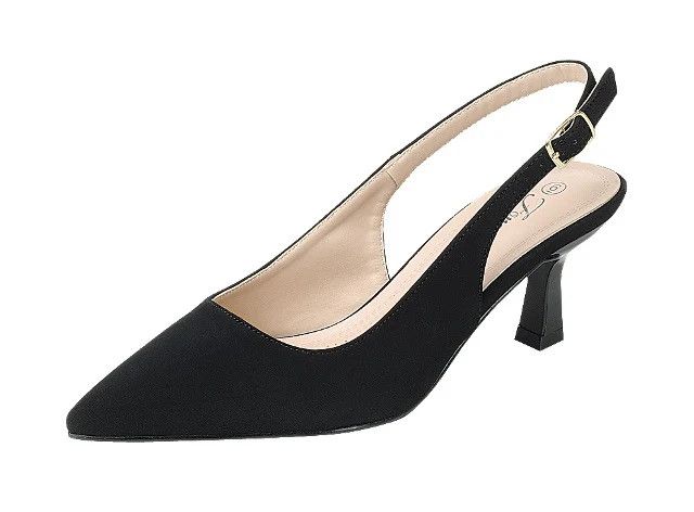 Primary-83 Women&#39;s Kitten Heel Back Strap, Color: Black Nubuck, Size: 6