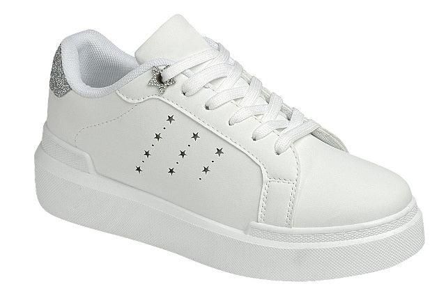 Soars-3 Woman&#39;s Low Top Sneakers, Color: White/Silver, Size: 5