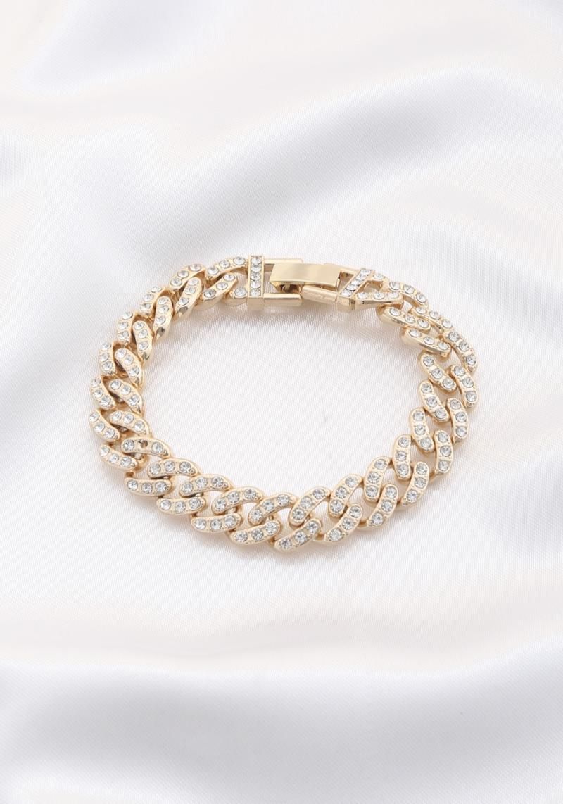MBR -5469   Rhinestone Metal Bracelet, Color: Gold