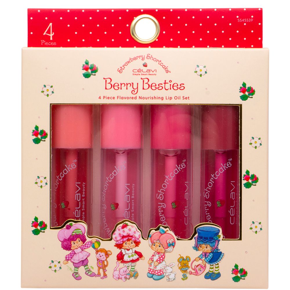 Celavi Strawberry Shortcake Berry Besties 4PC Flavored Nourishing Lip Oil Set