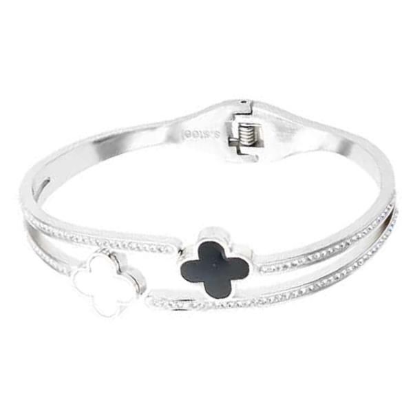 BS-743 Stainless Steel Clover Hinged Bangle Bracelet