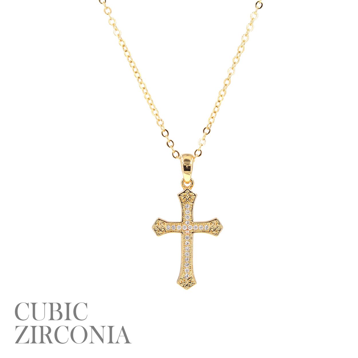 CZ Cross Pendant Necklace, Color: Gold
