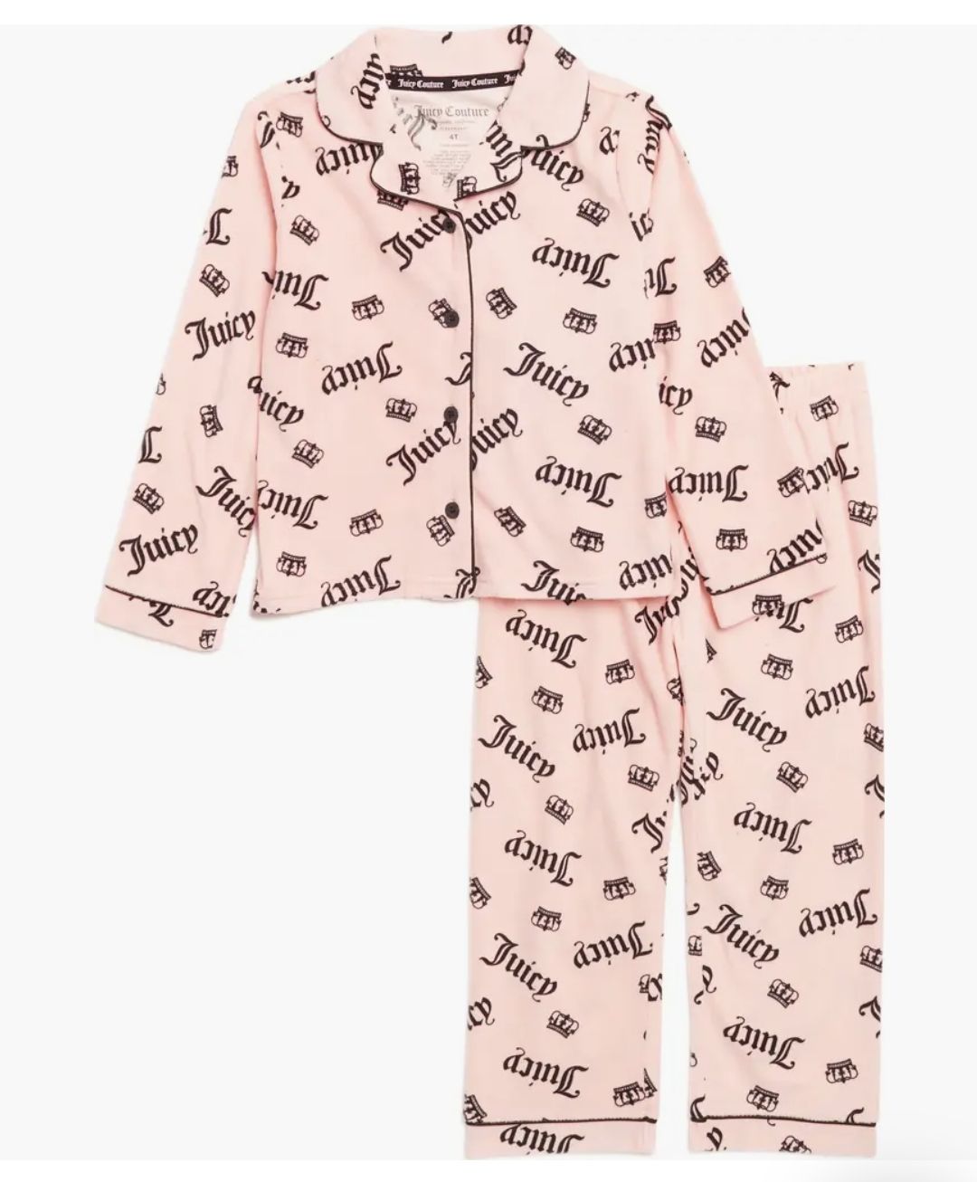 Juicy Couture Kids&#39; Two-Piece Notched Collar Velour Pajamas, Size: 2T