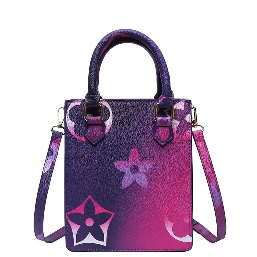 ABG-722 Flower Pattern Mini Crossbody Handbags, Color: Navy/Hotpink