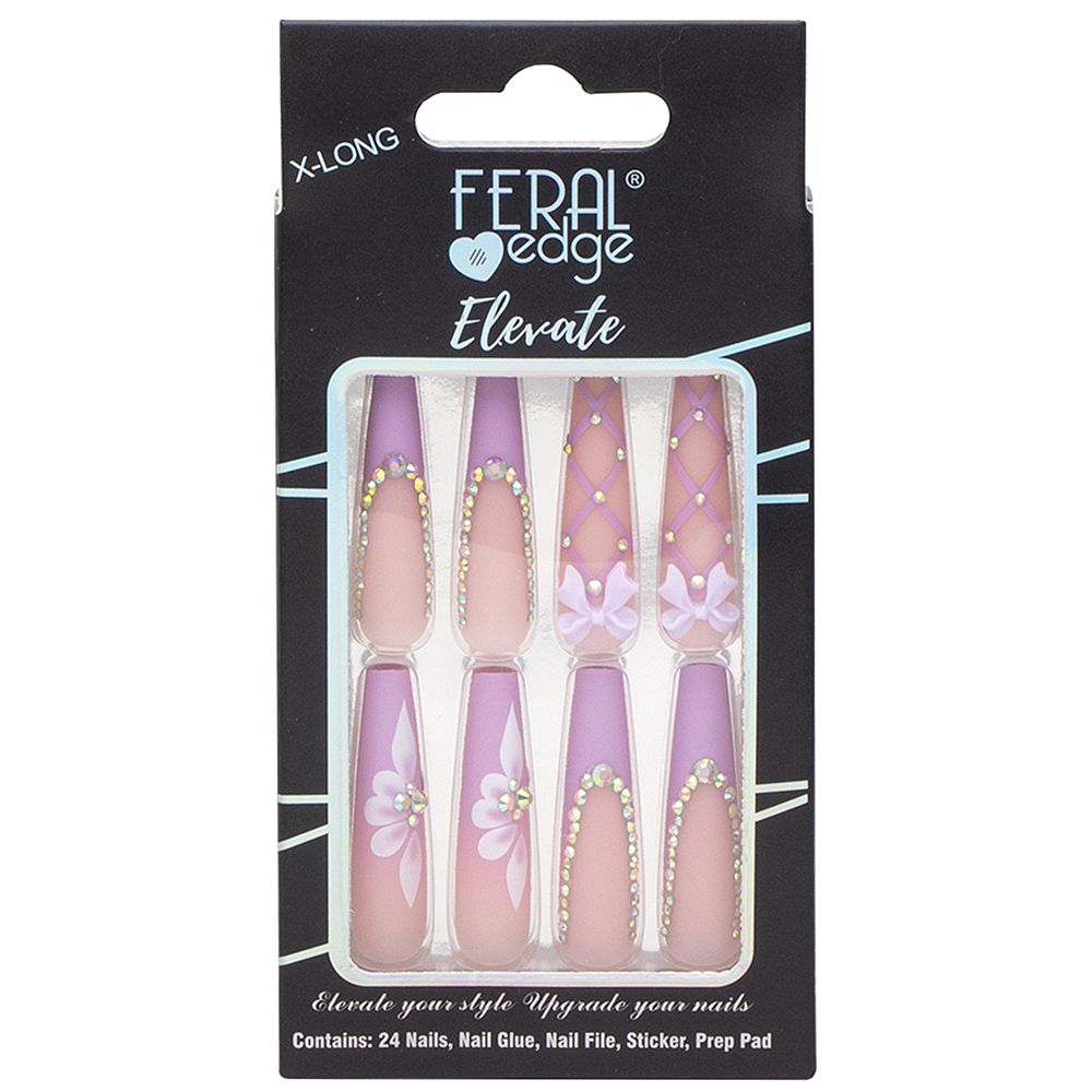 FERAL EDGE Lavender Floral Design X-Long Press On Nail Set