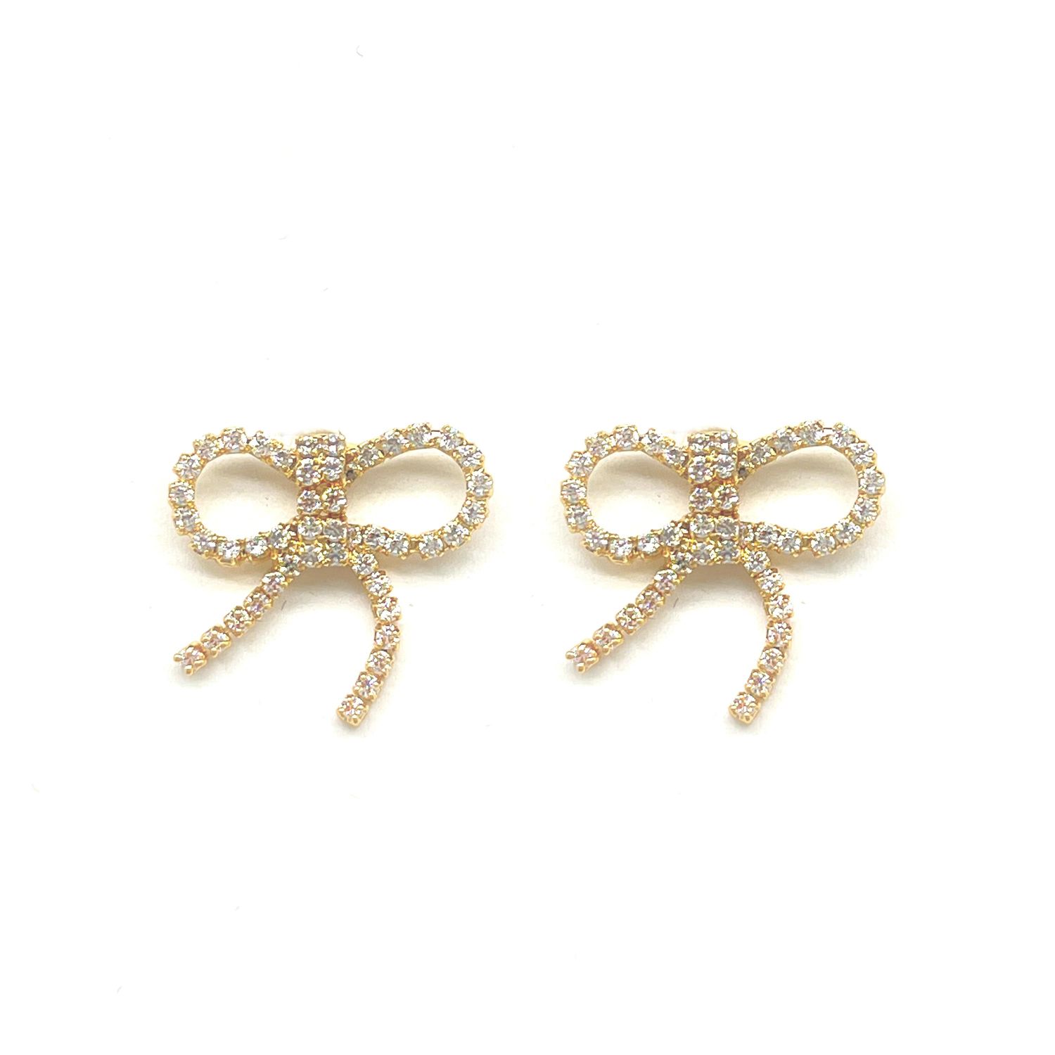 CE-5234 Ribbon CZ Stud Earring, Color: Gold